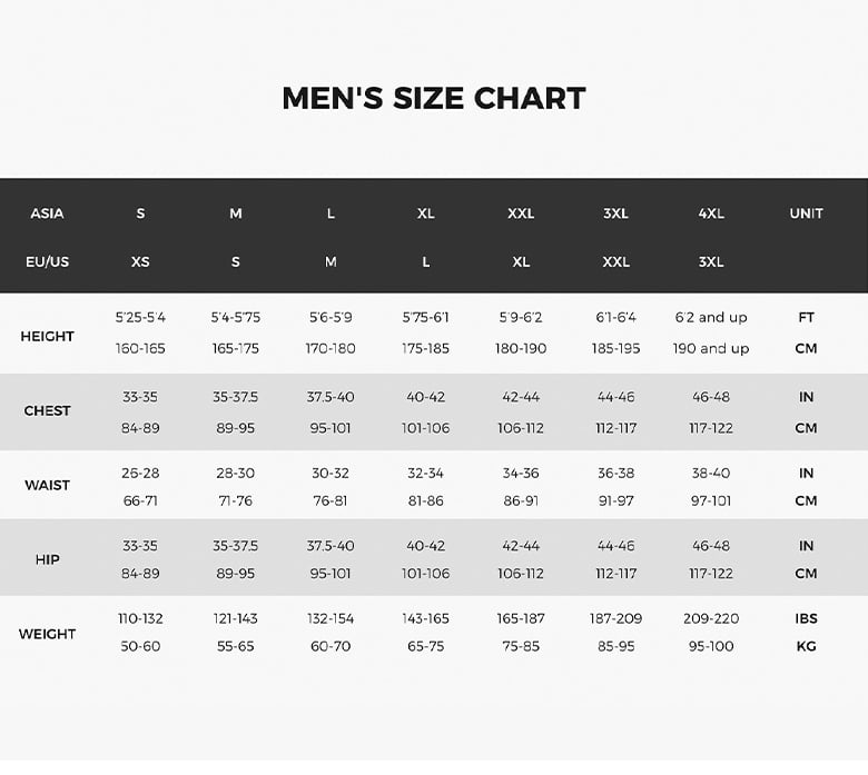 cycling clothing size chart men