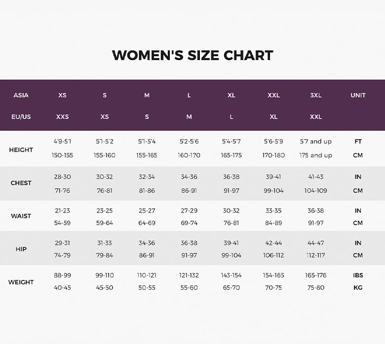 cycling clothing size chart women